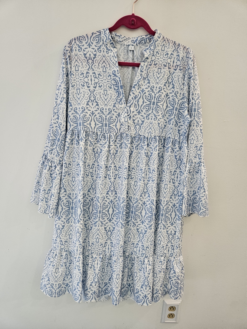 Made With Love Light Blue & White Printed Women's Dress Size L